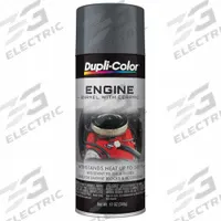 DUPLI-COLOR Engine Enamel: Exterior/Interior, Engine Enamel, Solvent, Ceramic, Metal/Steel, Smooth (MPN EDE165107). Key specifications — Color: Cast Iron Gray; Coverage Area: 14 sq ft; Compatible Surface Material: Metal; Finish Texture: Smooth; Sheen: Gloss; Brand: DUPLI-COLOR.