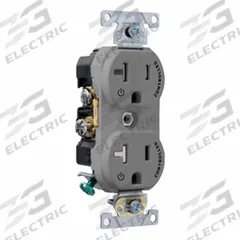 LEVITON Duplex Receptacle Outlet: Duplex, 5-20, Gray, 125V AC, 20 A, 2 Pole / 3 Wire (MPN TBR20-S2G)