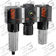 ARO Filter/Regulator/Lubricator: 3/4 in NPT, 199 scfm, 200 psi Max Op Pressure, 5 micron, Metal Bowl (MPN C38451-811). Key specifications — attr109588: 3000; attr109524: ARO.