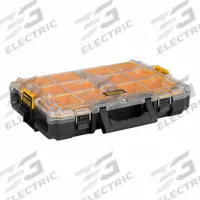 DEWALT Tough System Tool Box: 14 5/8 in W x 20 15/16 in D x 5 1/8 in H, Plastic, Black/Clear (MPN DWST08040). Key specifications — attr1124106: Clear; attr1124114: Plastic; attr1124232: DEWALT.