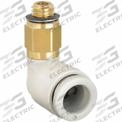 SMC Push-Fit Elbow Fitting: 4 mm OD x 5 mm Pipe Size, Push-to-Connect x Metric - Polybutylene & Brass Tube Fittings