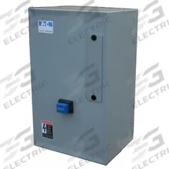 EATON NEMA Magnetic Motor Starter: Non-Reversing, 3 Poles, NEMA Size 00, 9 A, 24V AC Coil (MPN ECN05A1TAA-R63/A). Key specifications — attr211388: EATON; attr951451: 1NO/1NC; attr951453: 24V AC; attr951489: Three; attr984425: 1NO/1NC; attr984429: Pilot Light; attr997361: None (Not Applicable to Electronic Overloads).