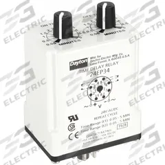 DAYTON Single Function Time Delay Relay: Socket Mounted, 24V AC/DC, 10 A, 8 Pins/Terminals (MPN 24EP34). Key specifications — Brand: DAYTON.