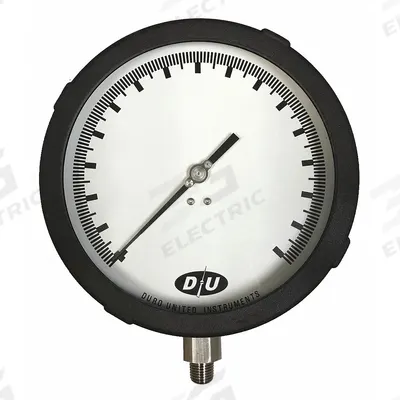 DURO Industrial Pressure Gauge: Back Flange, 0 psi to 30 psi, 6 in Dial, 1/4 in NPT Male - Back-Flange Panel-Mount with Stainless Steel Wetted Parts