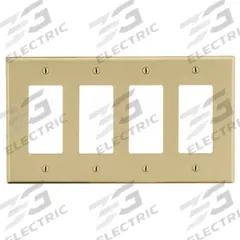 HUBBELL Wall Plate: Decorator-Rocker, 4 Gang, Ivory, Std Size (MPN P264I). Key specifications — Brand: HUBBELL; Material: Polycarbonate.