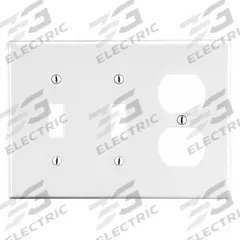 HUBBELL Wall Plate: Combo, 3 Gang, White, Std Size (MPN P28W). Key specifications — Brand: HUBBELL; Material: Polycarbonate.