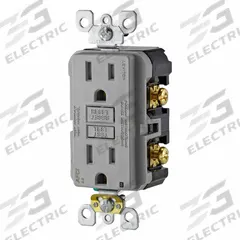 LEVITON Receptacle: Decorator Duplex, 5-15, Gray, 125V AC, 15 A, 2 Pole / 3 Wire (MPN AFTR1-GY)