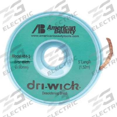 AMERICAN BEAUTY Desoldering Braid: Rosin Flux, # 3, 0.08 in, 5 ft, Green - Rosin Flux Desoldering Braids