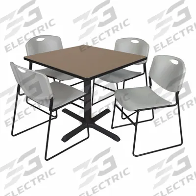 CAIN Cafe/Breakroom Table: Laminate, Oak, 29 in Overall Ht - Max, 42 in Overall Wd - Movable Table & Chair Kits