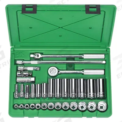 SK PROFESSIONAL TOOLS Socket Wrench Set: 3/8 in Drive, 32 Piece, 6-Point, SAE - SAE Socket Sets with Drive Tools