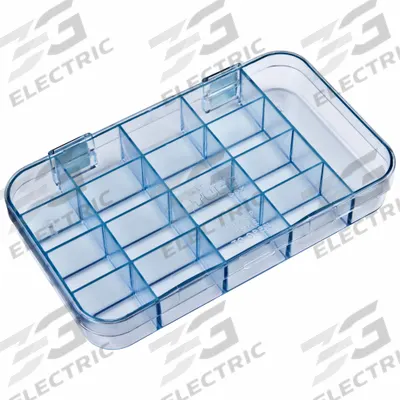 FLAMBEAU Compartment Box: 4 1/4 in x 7 1/4 in x 1 3/8 in, Clear, 17 Compartments - Small Parts Compartmented Boxes with Fixed Dividers