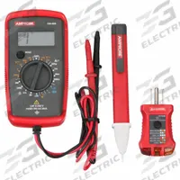 AMPROBE Digital Multimeter Clamp On Kit: Digital Multimeter/Receptacle Tester/Volt Detector (MPN PK-110). Key specifications — Digital Multimeter Instrument Counts: 1,999; Brand: AMPROBE.