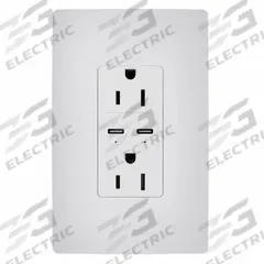 USB Receptacle: Duplex, 5-15R, 2 USB Ports, USB Type C, White, 125V AC, 15 A (MPN R26USBPD65W). Key specifications — Brand: LEGRAND.