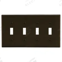 HUBBELL Wall Plate: Toggle, 4 Gang, Brown, Std Size (MPN P4). Key specifications — Brand: HUBBELL; Material: Polycarbonate.