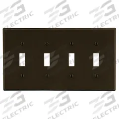 HUBBELL Wall Plate: Toggle, 4 Gang, Brown, Std Size (MPN P4). Key specifications — Brand: HUBBELL; Material: Polycarbonate.
