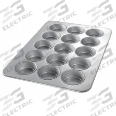 CHICAGO METALLIC Mini Cake Muffin Pan: Aluminized Steel, 15 Slots, 17 7/8 in Overall Wd, 26 ga Gauge (MPN 45305). Key specifications — Pan Style: Muffin Pan; Brand: CHICAGO METALLIC; Color: Silver; Material: Aluminized Steel; NSF Certified: No; Number of Slots: 15.
