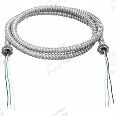 SOUTHWIRE Metal Clad Whip: 18 AWG, 3 Conductors, Copper, 6 ft, Galvanized Steel, Std - Metal-Clad Cable Whips