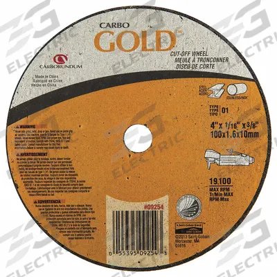 APPROVED VENDOR Abrasive Cut-Off Wheel: Type 1, 4" x 1/16" x 3/8", Aluminum Oxide - General Purpose Cut-Off Wheels for Carbon & Stainless Steel