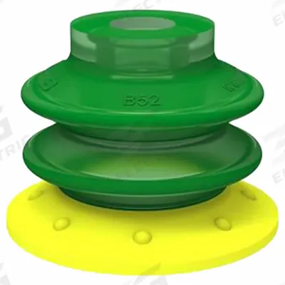 PIAB Vacuum Pad Assembly: G1/8 in, 53.01 mm Pad Dia, Polyurethane, Yellow, 51.99 mm Pad Ht - Multi-Bellows Type with Filter Packaging Industry Vacuum Pad Assemblies