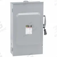 SQUARE D Safety Switch: Fusible, 200 A, Three Phase, 240V AC, Galvanized Steel, Indoor/Outdoor (MPN D324NRB). Key specifications — Brand: SQUARE D.