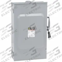 SQUARE D Safety Switch: Fusible, 200 A, Three Phase, 240V AC, Galvanized Steel, Indoor/Outdoor (MPN D324NRB). Key specifications — Brand: SQUARE D.