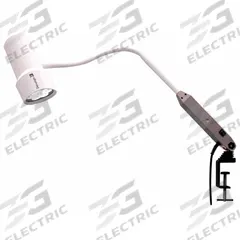 WALDMANN Examination Light: LED, 50,000 lux @ 0.5 m, Clamp, 4400K, 93 CRI, 13 W Watt, 120 to 240V AC (MPN D16043100). Key specifications — Operating Voltage: 120 to 240V AC; Illumination: 50,000 lux @ 0.5 m; Power Source: Power Cord and Plug; Manufacturer Part Number: D16043100; Brand: WALDMANN; Color Temperature: 4400K.