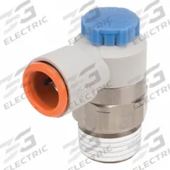 SMC Speed Control Valve: Elbow Fitting, Knob, 1/2 in Valve Body Size, 1/2 in Tube, Meter In (MPN AS4211F-N04-13SA). Key specifications — attr947203: Brass/PBT; attr947205: SMC.