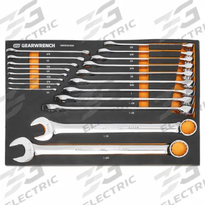 GEARWRENCH Combination Wrench Set: Alloy Steel, Full Polish Chrome, 19 Tools - SAE 12-Point Combination Wrench Sets