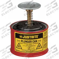 JUSTRITE Plunger Can: 1/8 gal Capacity, Powder Coated Steel, Red (MPN 10008). Key specifications — Brand: JUSTRITE; Product Type: Plunger Can.