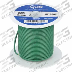 GROTE Primary Automotive Wire: GPT, 100 ft, 1 Conductor, 16 AWG, Green, 60 V Volt, SAE J1128 (MPN 87-8006). Key specifications — Brand: GROTE.