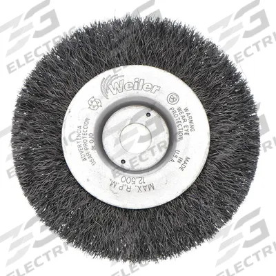 WEILER Wire Wheel Brush: Crimped Steel, 6 in Dia x 1 1/4 in Wd, 2 in Arbor - Light-Cleaning Brushes for Carbon Steel