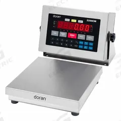 DORAN Industrial Bench Scale: 12 in x 12 in, IP69K, Column-Mounted, Doran Scales Inc. (MPN 2250CW-C14). Key specifications — Connection Ports: RS-232; Readability: 0.01 lb/5 g; Brand: DORAN; Weighing Surface Material: Stainless Steel.