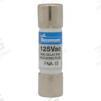 BUSSMANN Fuse: FNA Series, Midget, Time-Delay, 9 A, 125 V AC, 13/32 in x 1 1/2 in, Indicating (MPN FNA-9). Key specifications — Series: FNA; Brand: BUSSMANN.