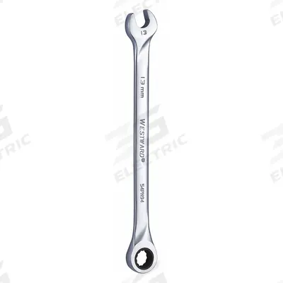 WESTWARD Combination Wrench: Alloy Steel, Chrome, 13 mm Head Size, 8 5/8 in Overall Lg - Metric 12-Point Ratcheting Combination Wrenches