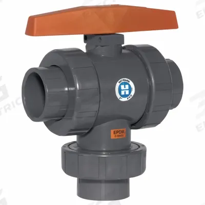 HAYWARD Manual Three-Way Ball Valve: 1 1/4 in, PVC, T Flow, True-Union Socket/True-Union NPT - T-Port PVC Ball Valves