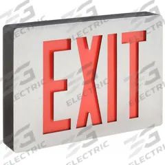 Exit Sign: Emergency Battery Backup, LED, Black, Red, 2 Faces, Ceiling, Nickel Cadmium, 120/277 V AC (MPN LE S 2 R EL N). Key specifications — Voltage: 120/277 V AC; Directional Indicators: Universal Field Selectable Chevrons; Text Color: Red; Brand: LITHONIA LIGHTING; Emergency Battery Backup: Yes; Housing Color: Black; Lighting Technology: LED; Self Diagnostics: No.
