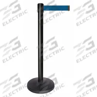 QUEUEWAY Barrier Post with Belt: Dark Blue, No Pattern, No Legend, 10 ft Belt Lg, Black (MPN QPLUS-33-L7). Key specifications — Base Material: ABS; Belt Color: Dark Blue; Brand: QUEUEWAY; Post Material: Metal Alloy; Post Color: Black; Message: No Legend.