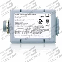 LEVITON Power Pack: OPP20, LED, Hard Wired, 120/208/220/230/240/277V AC, 24V DC, OPP20-RD3. Key specifications — Manufacturer Part Number: OPP20-RD3; Communication Method: Hard Wired; Compatible with Series: OPP20; Input Voltage: 120/208/220/230/240/277V AC; Lighting Technology: LED; Output Voltage: 24V DC; Brand: LEVITON.