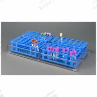 Tube Rack: 2 1/4 in Overall Ht, PETG, Clear, (4) Blood Tube Racks, 4 Compartments, Benchtop (MPN BLDTRY5x9.5). Key specifications — Material: PETG; Mounting Location: Benchtop; Color: Clear; Product Type: Test Tube Rack; Total Holding Capacity: (4) Blood Tube Racks; Brand: POLTEX.