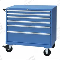 LISTA Modular Drawer Cabinet: 40 1/4 in x 22 1/2 in x 43 1/4 in, 6 Drawers, Tubular, Adj Dividers (MPN XSHS0750-0602FA-M/BB). Key specifications — Cabinet Color: Bright Blue; Base Type: Casters; Drawer Inside Height: (2) 3 in; Drawer HxWxD: (1) 5 in x 36 in x 18 in; Drawer Handle Type: Tubular; Cabinet Material: Steel; Number of Compartments per Drawer: (2) 18; Cabinet Finish: Powder Coated.