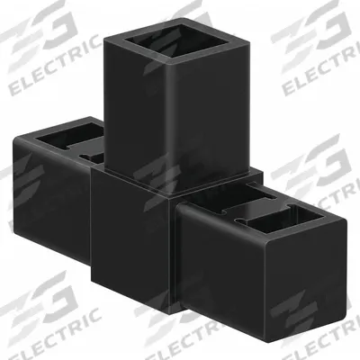 80/20 3-Way Tee Connector: 2 1/8 in x 3 1/4 in, Nylon, Unfinished, Black - Connectors
