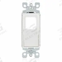 LEVITON Wall Switch: Rocker Switch, Single Pole, Maintained, White, 120/277V AC, 15 A (MPN L5611-2W). Key specifications — Illuminated: Yes; Voltage Rating: 120/277V AC.