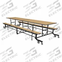 PALMER HAMILTON Cafeteria Bench Table: Fusion Maple, Bench Seat, 27 in Overall Ht, 55 in Overall Lg (MPN 19F18273012FB). Key specifications — Tabletop Structural Material: Industrial Grade High Pressure Laminate with Particleboard Core; Tabletop Surface Material: Laminate.