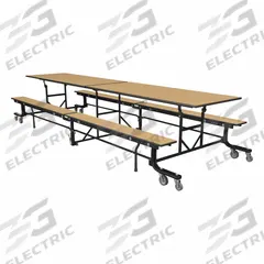 PALMER HAMILTON Cafeteria Bench Table: Fusion Maple, Bench Seat, 27 in Overall Ht, 55 in Overall Lg (MPN 19F18273012FB). Key specifications — Tabletop Structural Material: Industrial Grade High Pressure Laminate with Particleboard Core; Tabletop Surface Material: Laminate.