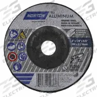 NORTON Depressed Center Wheel: Type 27, 4" x 1/4" x 5/8", Aluminum Oxide, 20 Grit (MPN 66252849366). Key specifications — Series: Norton for Aluminum; Brand: NORTON.