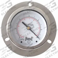 WINTERS Panel-Mount Pressure Gauge: Front Flange, 0 psi to 160 psi, 2 1/2 in Dial, 1/4 in NPT Male (MPN PFQ905-DRY-25FF). Key specifications — Accuracy: ±1.5%; Brand: WINTERS; Vibration Resistance Properties: Field-Fillable; Gauge Wetted Parts: Brass / Bronze.