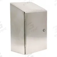 WIEGMANN Sloped Top Enclosure: 304 Stainless Steel, 48 in x 36 in x 16 in, NEMA 12/13/3R/4/4X (MPN N412483616CSSST). Key specifications — Brand: WIEGMANN; Closure Method: 1/4-Turn Latch; Enclosure Material: 304 Stainless Steel; Knockouts: Not Included.