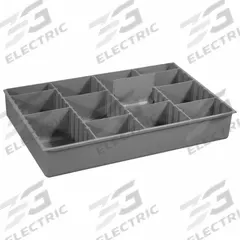 Compartment Drawer Insert: 13 3/8 in x 9 1/4 in x 2 in, 3 9/64 in x 9 3/64 in, 4 Compartments, Gray (MPN 229-95-ADS-IND). Key specifications — Color: Gray; Compartment HxWxD: (4) 3-9/64 in x 9-3/64 in; Removable Dividers: Front to Back; Compatible Manufacturer Model Number: 226-95; Brand: DURHAM MFG.