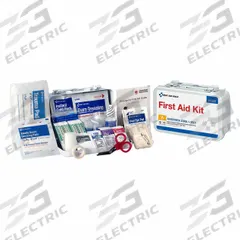 FIRST AID ONLY First Aid Kit and Housing: 76 Components, ANSI/ISEA Z308.1-2021, Type III, Class A (MPN 91323). Key specifications — ANSI Standard Met: ANSI/ISEA Z308.1-2021; Adhesive Bandages Included: (16) Bandages; Oral and Inhalant Medicinals Included: No Oral/Inhalant Medicinals; Topical Medicinals Included: (10) Triple Antibiotic Ointment Packets; Wound Dressings Included: (2) Eye Pads; Unitized: Bulk.
