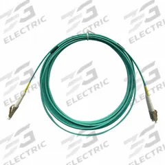 MONOPRICE Fiber Optic Patch Cord: Multi-Mode, 15 m Lg, LC End 1, LC End 2, Aqua, PVC, 2 Fiber Count (MPN 41700). Key specifications — Fire Rating: Riser; Jacket Material: PVC; Number of Fibers: Duplex; Brand: MONOPRICE; _Fiber Optic Cable Style: 50/125µ OM4.